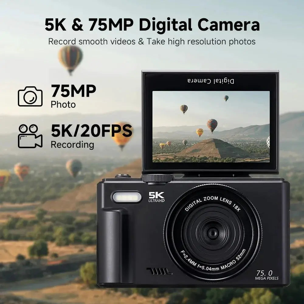 Amorus 75MP Digital Camera 5.7K Video 18x Zoom WiFi Vlog Camera - stepyours.com