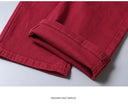 Spring Men's Slim Jeans Classic Style Straight Elasticity Cotton Denim Pants Male Brand Trousers Wine Red Black White
