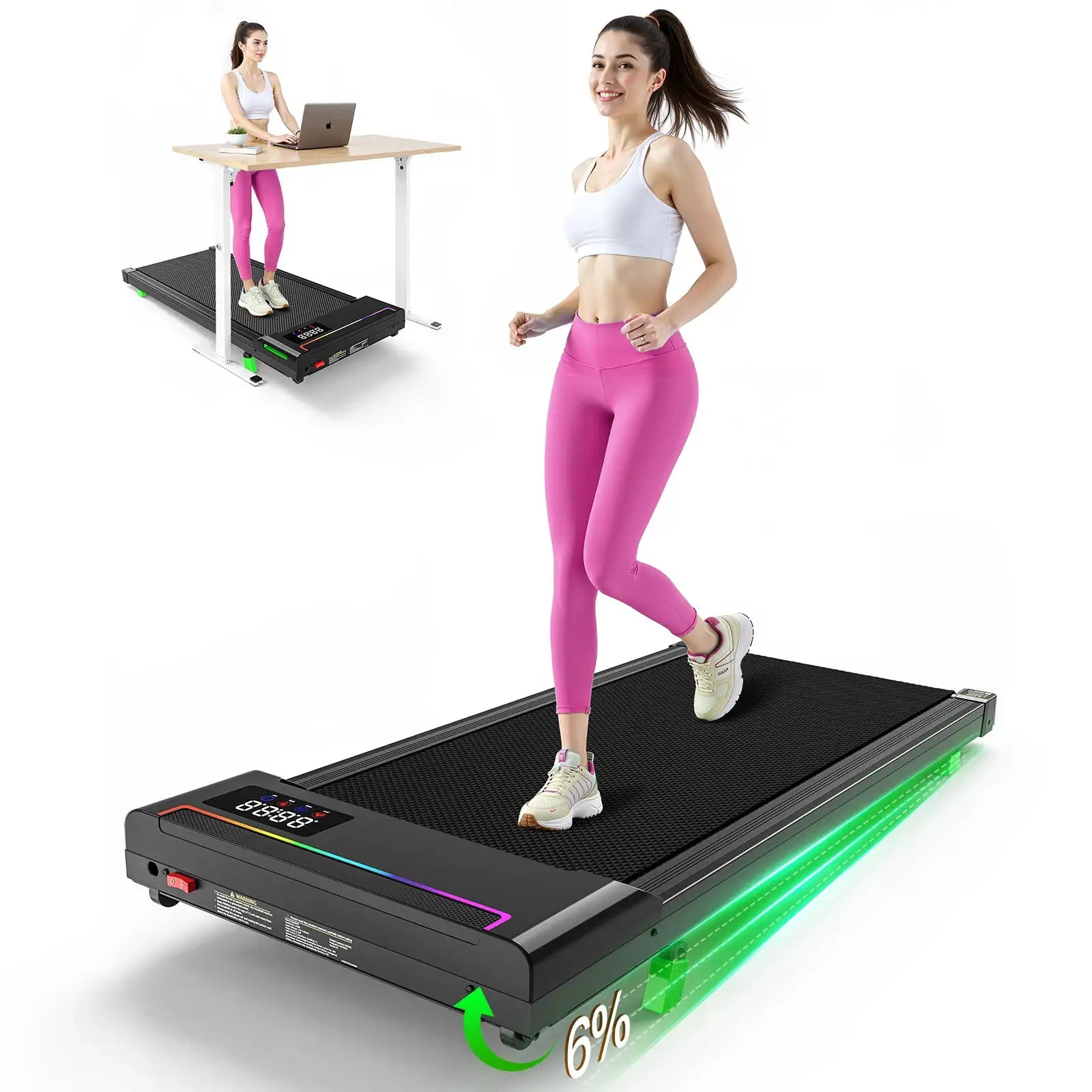 Portable Foldable Walking Pad with Incline LED Screen Under Desk Treadmill