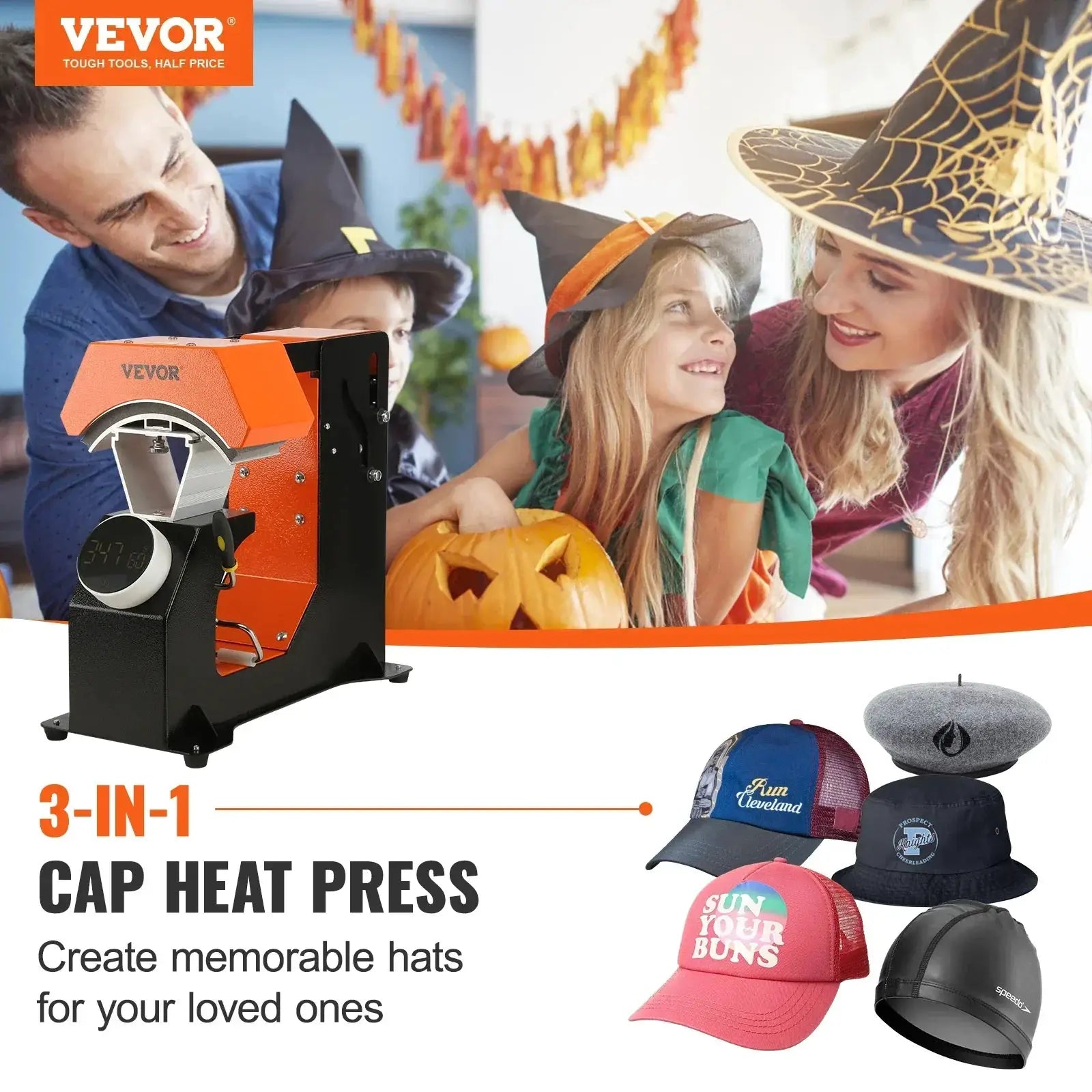 VEVOR 3-in-1 Auto Hat Cap Heat Press 6.4x3.5in For DIY