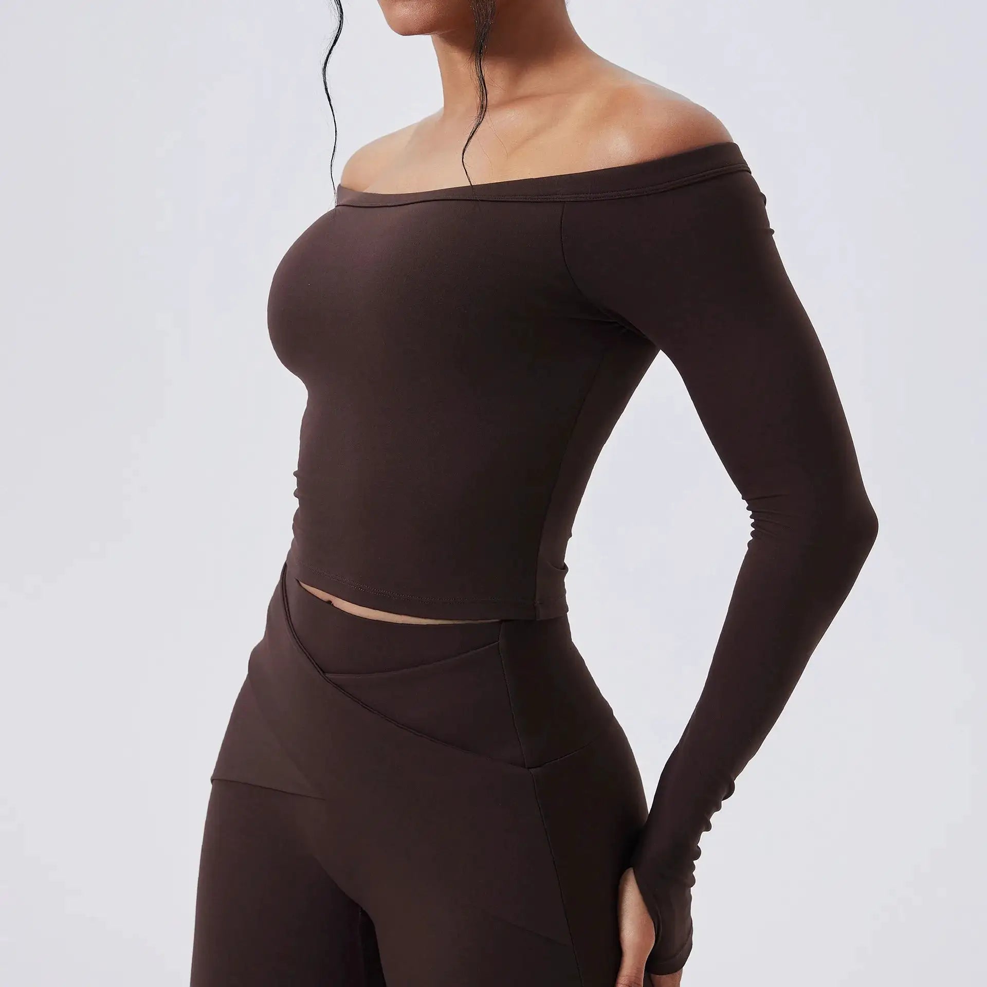 Slash Neck Long Sleeve Yoga Shirts Women Crop Top Breathable Quick Dry Sport T-shirt Female Gym Workout Top Fitness Clothing New