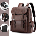 Men Backpack PU Leather Bagpack Large Laptop Backpacks