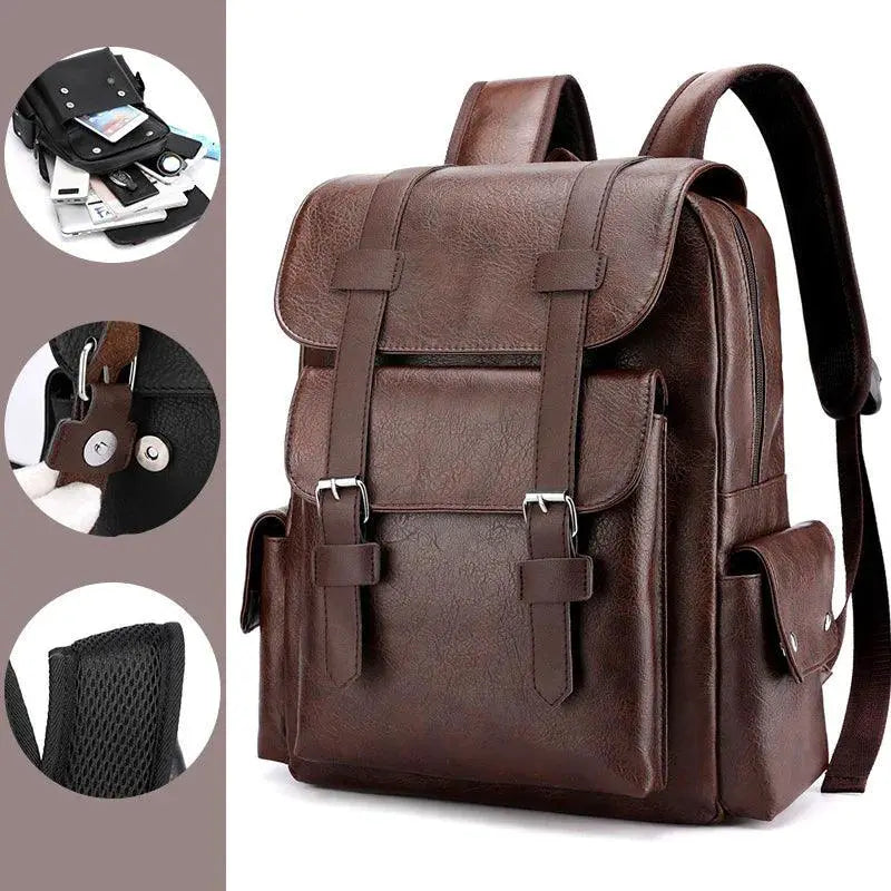 Men PU Leather Laptop Backpack Large Capacity For Work