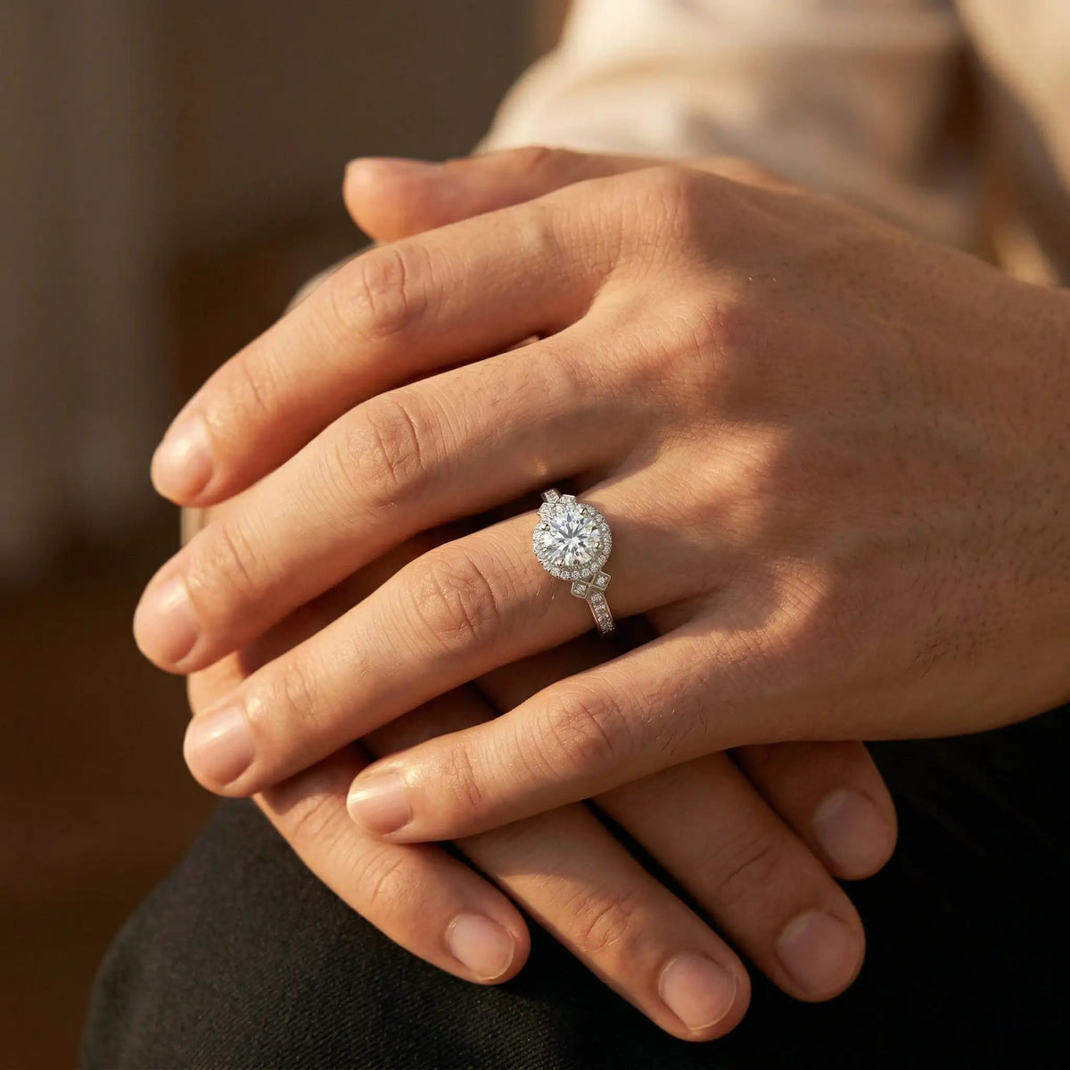 Moissanite Ring in Sterling Silver Couple Prong Setting — product view 4