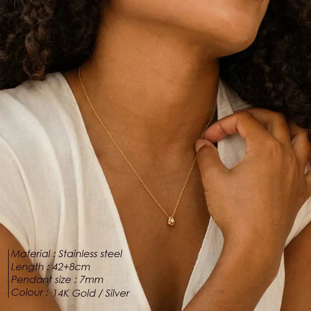 Stainless Steel Gold Plated Water Drop Pendant Necklace