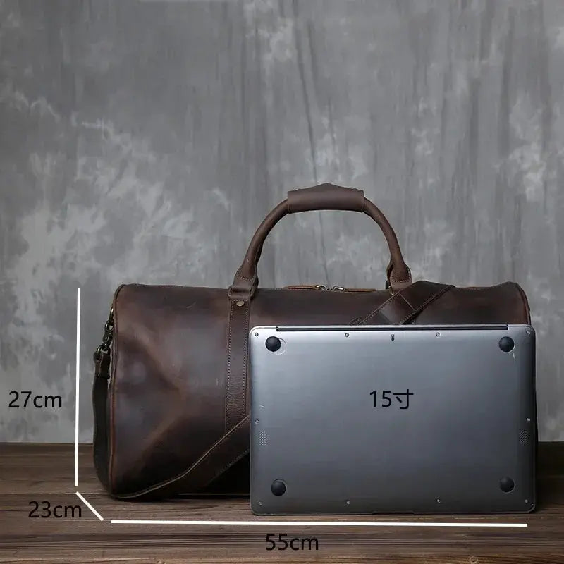 Vintage Leather Cross Style Mens Hand Luggage Duffel Bag