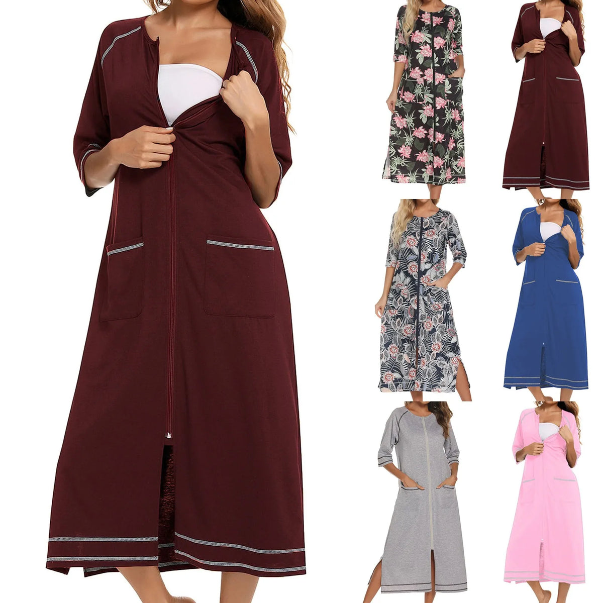 Zip Front Home Duster Dress