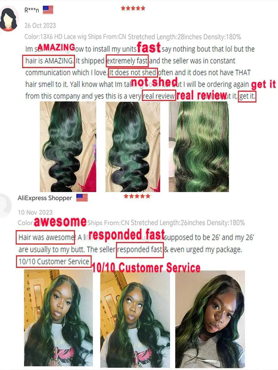 38 Inch Ombre Green Lace Front Wig Body Wave Remy Human Hair