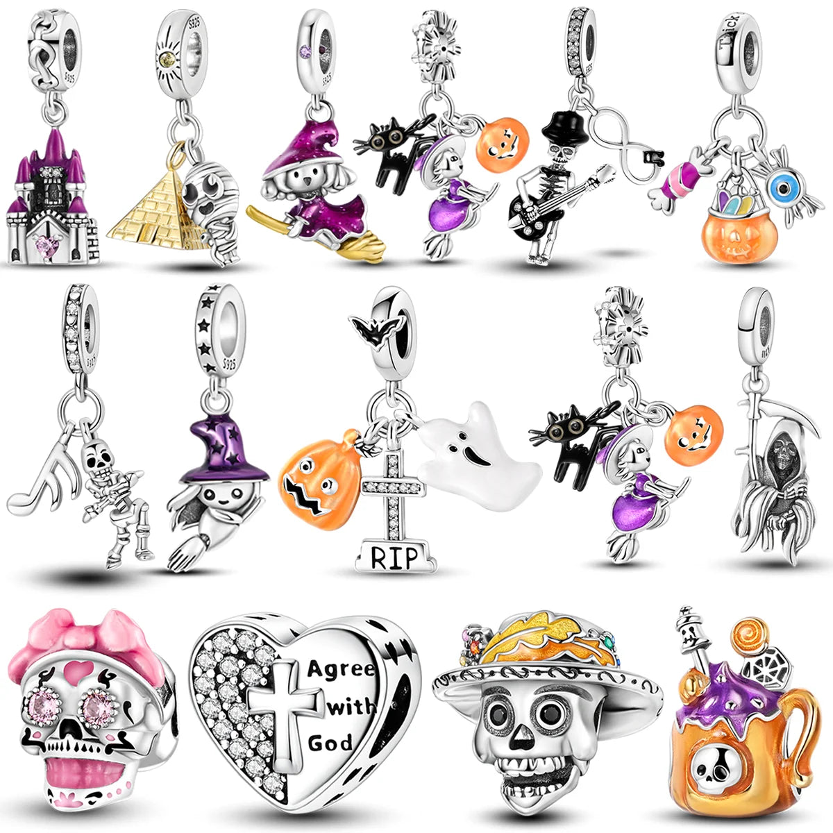 Halloween Skull Charm Bead Sterling