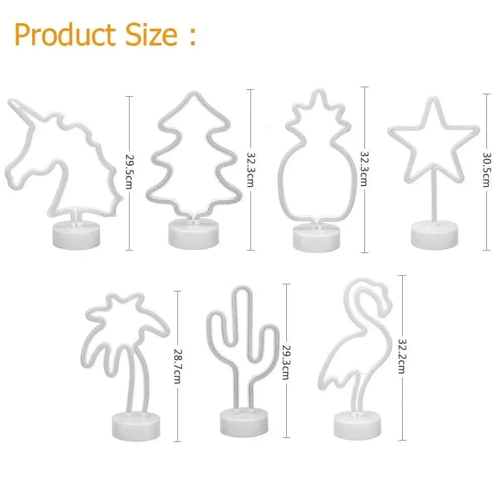 Cute Neon LED Night Light Battery Powered Flamingo Unicorn