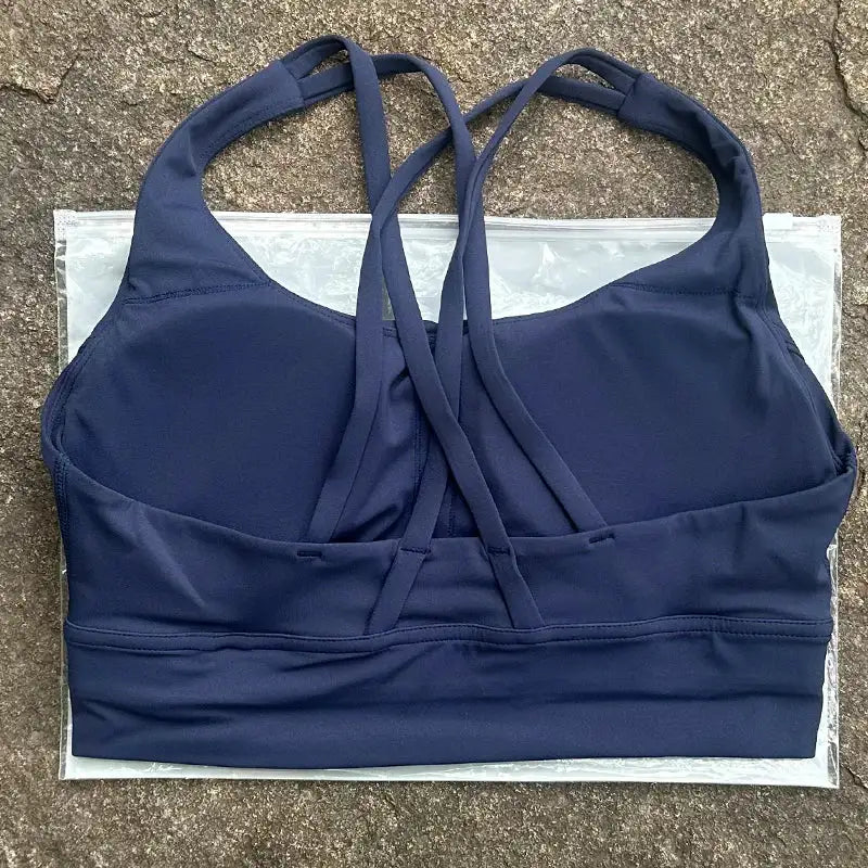 Solid Color Women Cross Back Bra Fitness Underwear Soft Fitness Sport Bra Top Gym Yoga Athletic Workout With Chest Pad