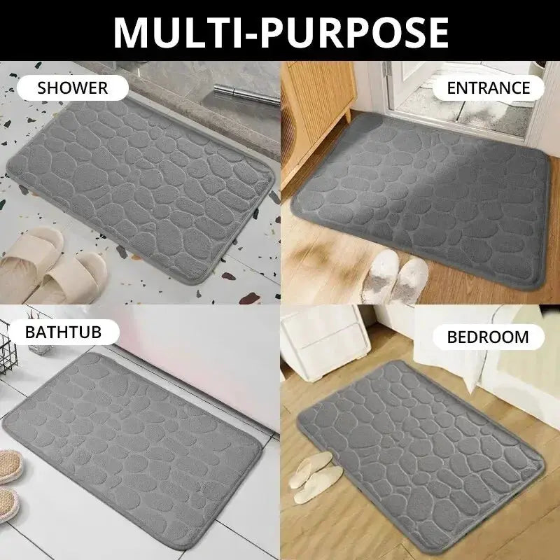 Memory Foam Embossed Velvet Non Slip Cobblestone Mat