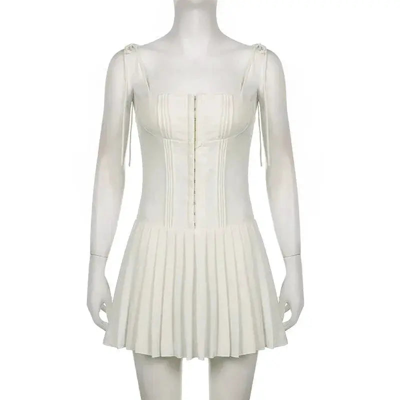 IAMHOTTY White A Line Pleated Corset Dress Party Holiday