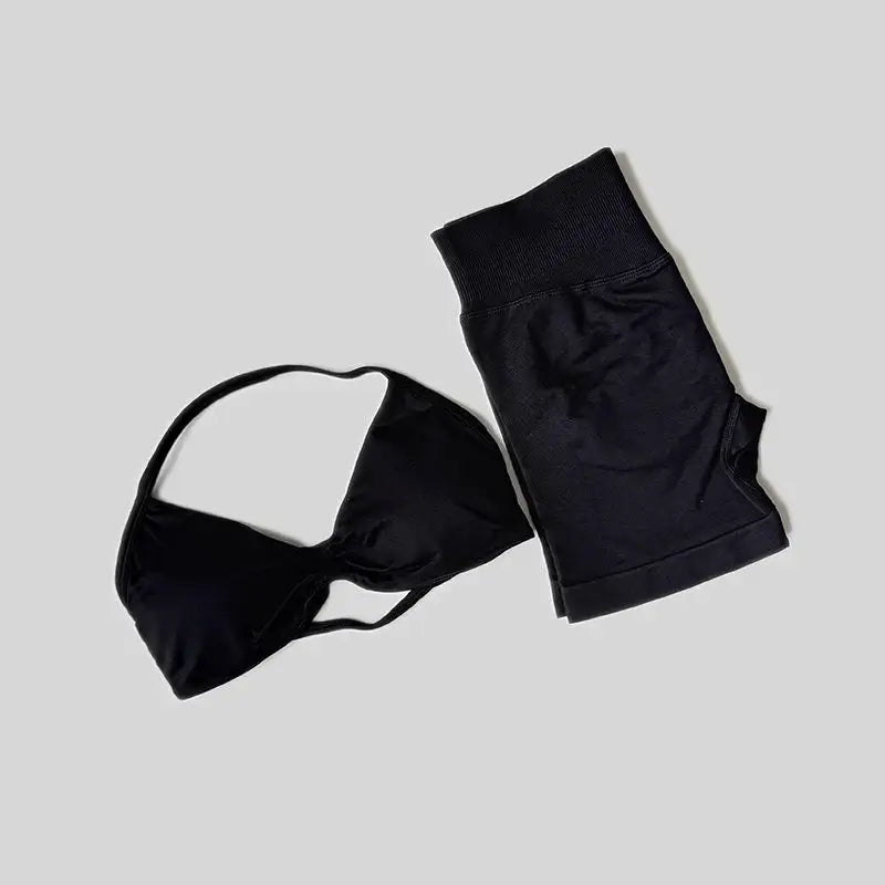 WAREBALL Gym Set Women 2 Piece Sets Halter Neck Tank Tops High Waist Scrunch Seamless Shorts Sport Suit Sportswear Workout Set