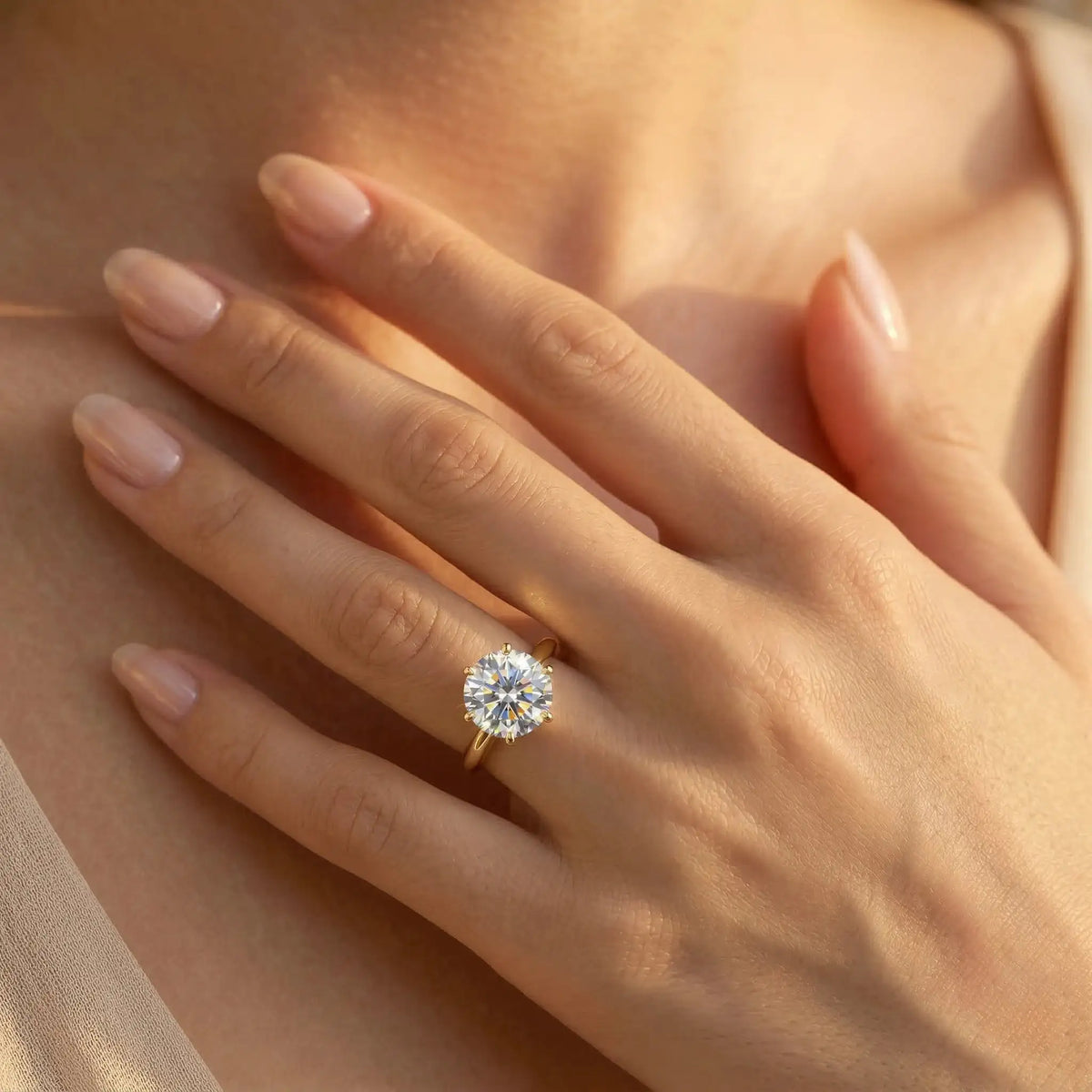 Round Moissanite Ring in Sterling Silver Couple — product view 3