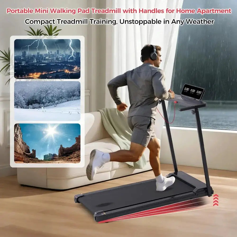 Portable Treadmills for Home Small, Walking Pad with Handle Bar, 3.5HP Electric Mini Treadmill, 0.6-10MPH, 400LBS Capacity