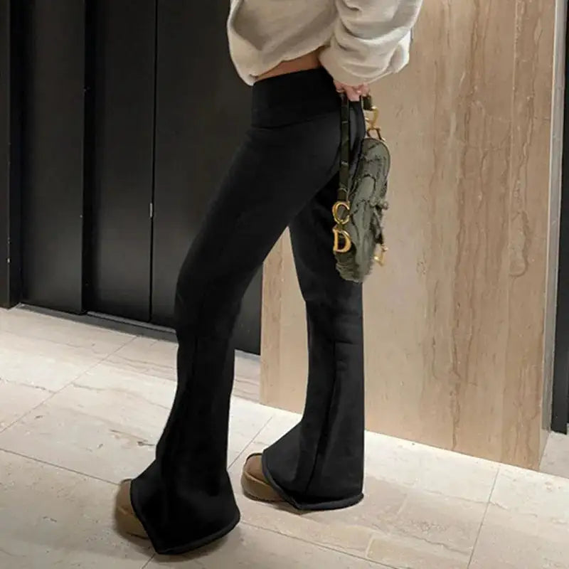 2025 Slim Low Waist Casual Sweatpants For Women Solid Simple Basic Flared Pants Sports Jogging Trousers