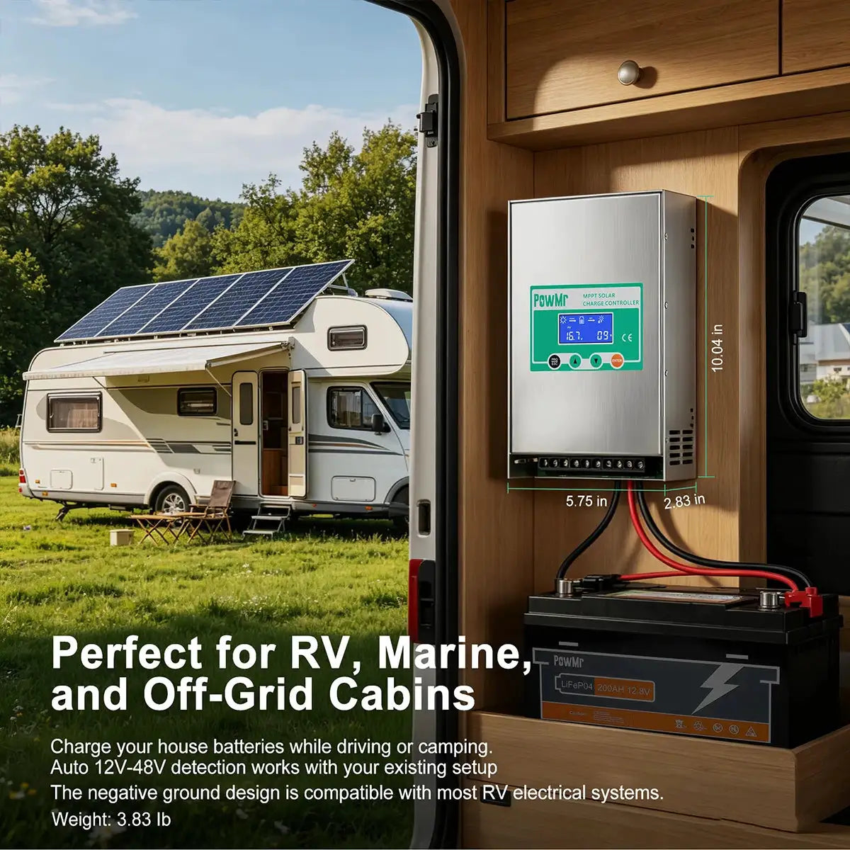 PowMr MPPT Solar Charge Controller 60A/80A/100A 12V/24V/36V/48V Auto 150V PV Input 99% Tracking Efficiency with LCD Display 3-Stage Charging for Lead-Acid Lithium Off-Grid Solar System