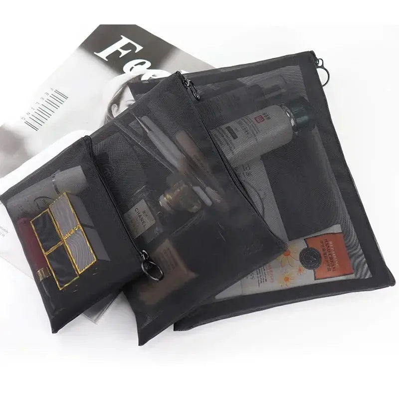 Large Capacity Portable Travel Makeup Bag With Mesh Storage