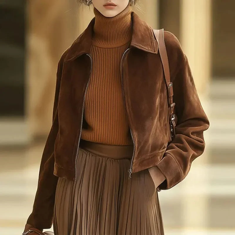 Suede Lapel Leather Jacket