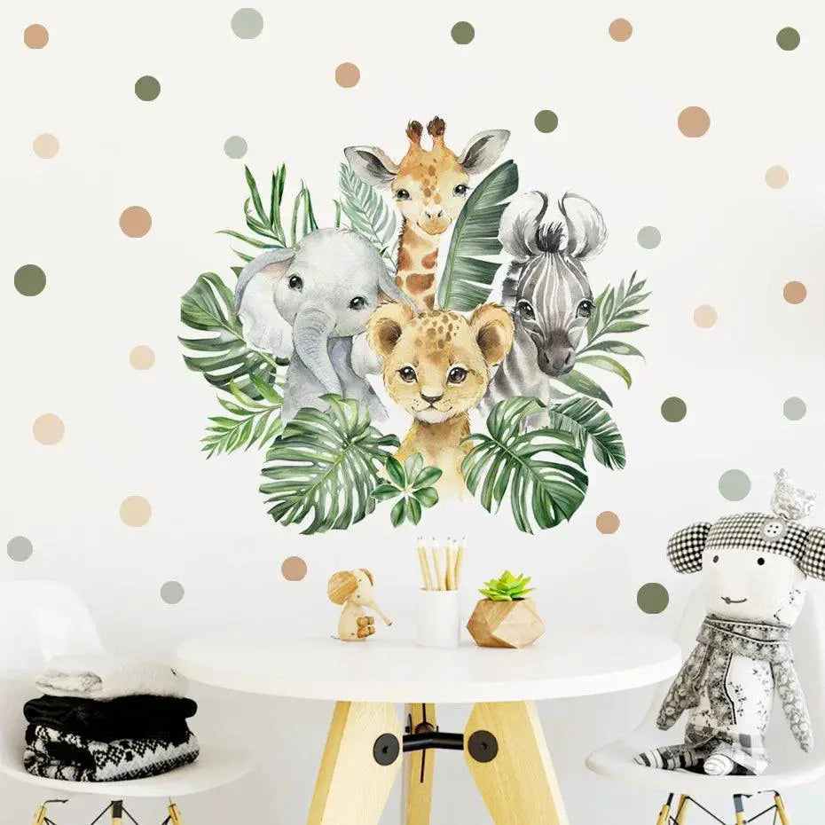 Jungle Animals Watercolor Wall Stickers Elephant Giraffe
