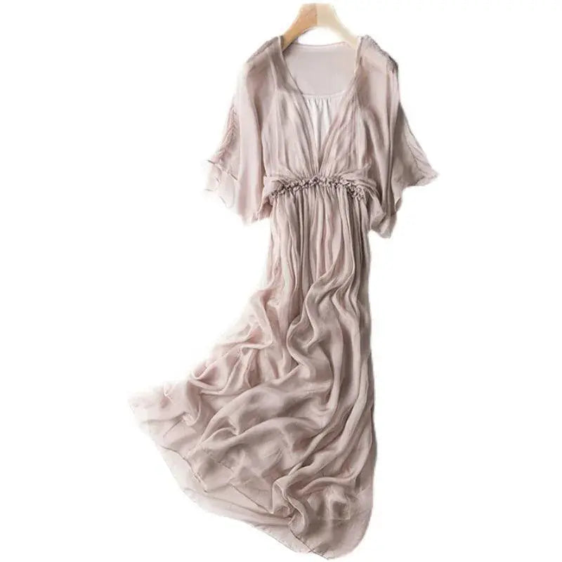 100% Silk White Dress For Women Summer 2024 Beach Maxi - OurLum.com