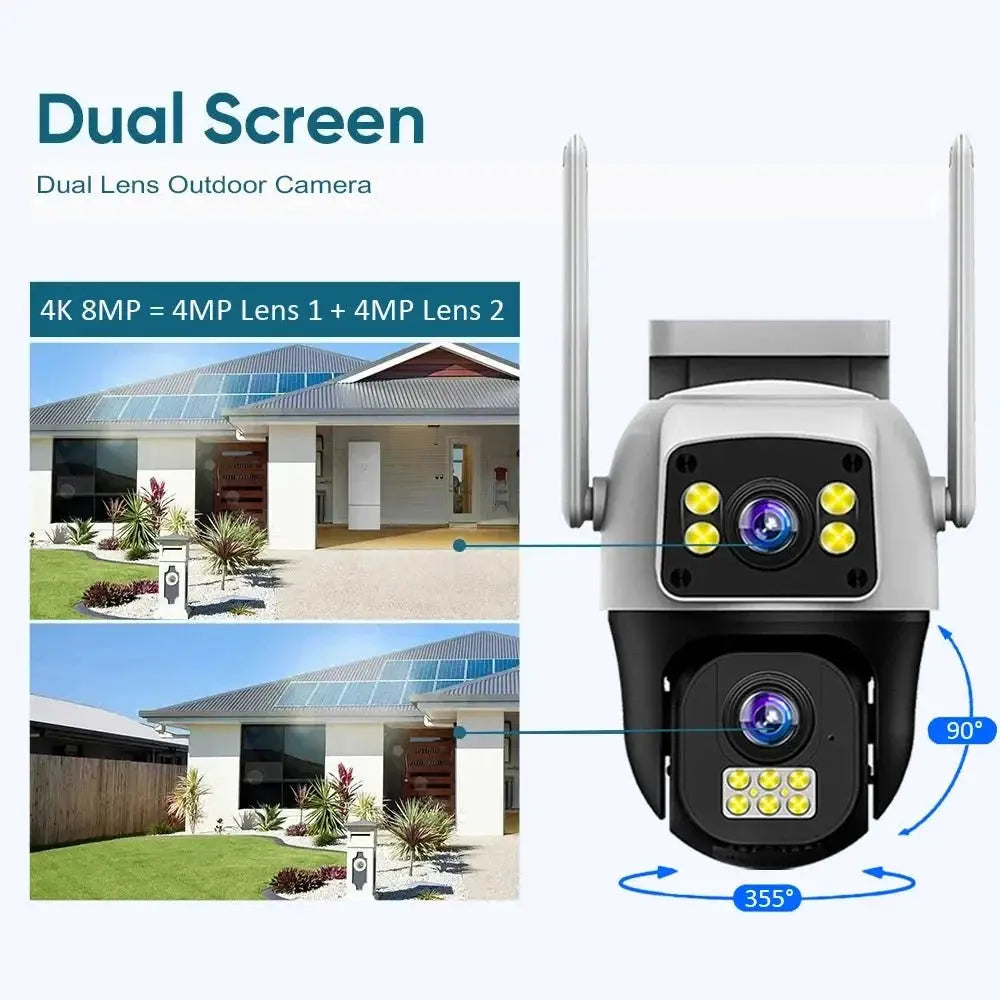8MP 4G Dual Lens Outdoor Surveillance Camera - With PTZ And Dual Screen - stepyours.com