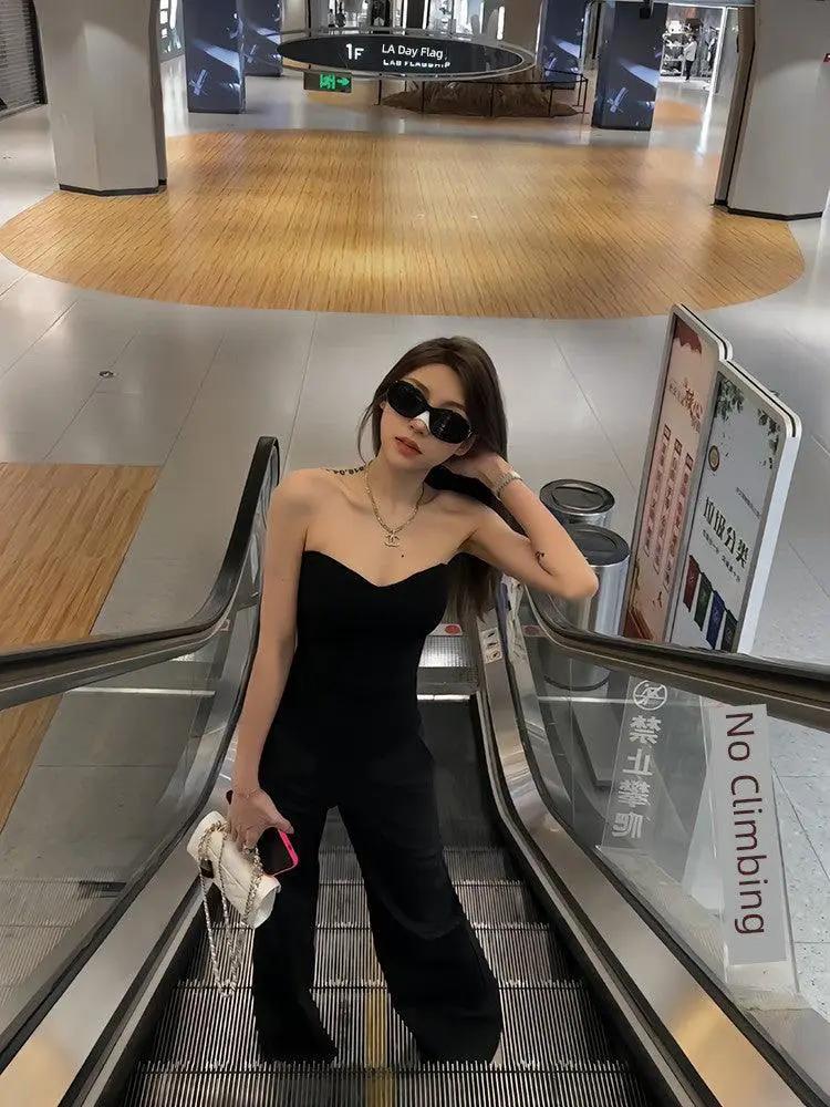 Black Womens Summer Three Dimensional Slim Fishbone Dress