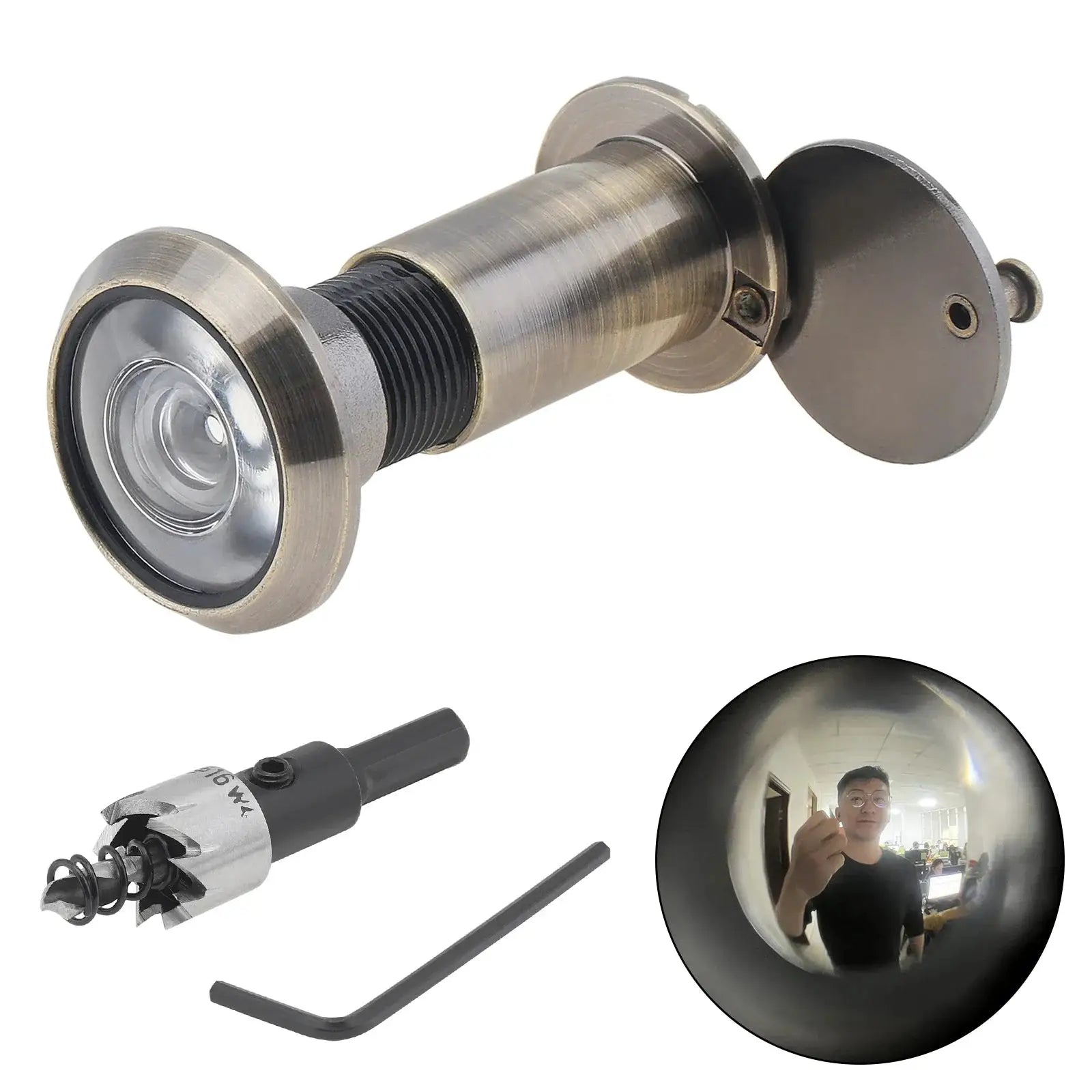 16mm 200 Degree Door Viewer HD Glass Lens Wide Angle Security Door Peephole with Drill Bit Set for Doors 1.57-2.56inch Thickness by stepyours.com