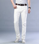 Spring Men's Slim Jeans Classic Style Straight Elasticity Cotton Denim Pants Male Brand Trousers Wine Red Black White