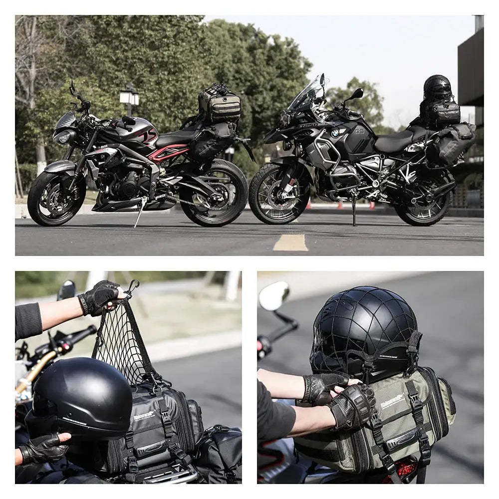 Rhinowalk Motorcycle Helmet Holder Net 8 Metal/Plastic Hooks Motorbike Luggage Net Holder Mesh Storage Trunk Bag Accessories