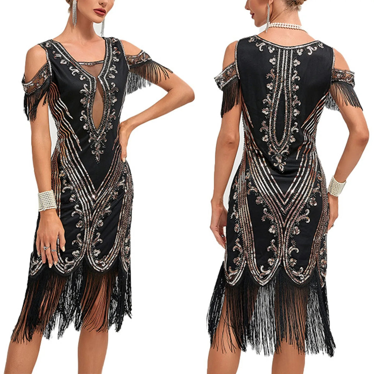 Long Sequin Flapper Costume Gown