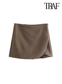 Vintage High Waist Zippered Skort Shorts Elegant Choice