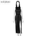Goth Cyber Hooded Midi Dress for Women