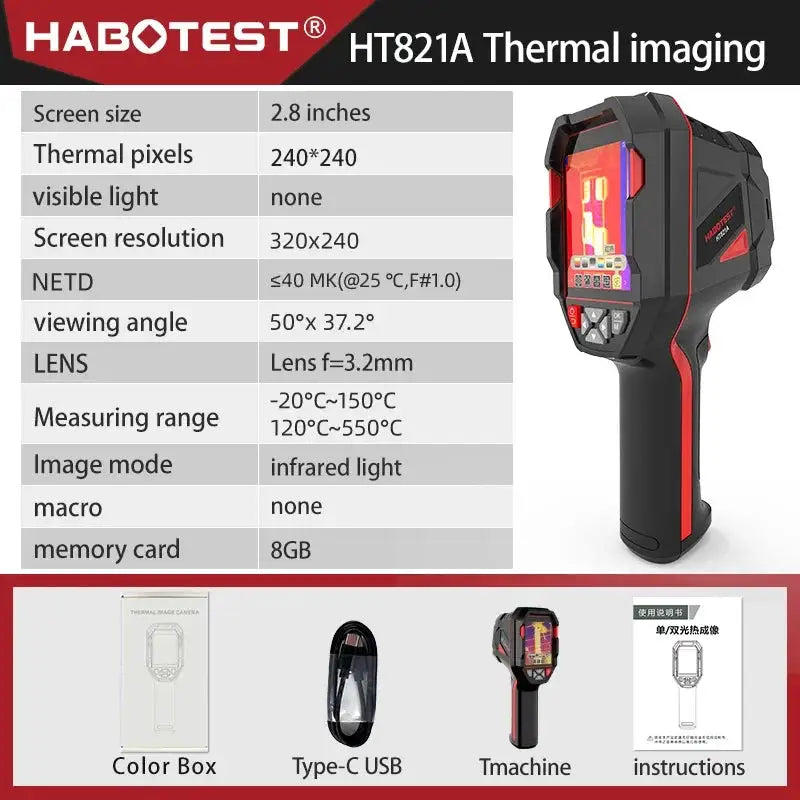 HABOTEST HT821A Rechargeable Thermal Imaging Camera -20 ℃~550 ℃ Waterproof Dustproof And Anti Drop Handheld Thermal Imaging