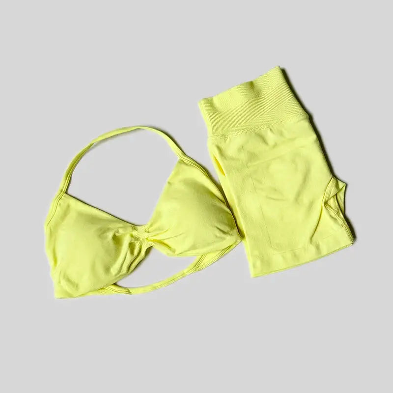 WAREBALL Gym Set Women 2 Piece Sets Halter Neck Tank Tops High Waist Scrunch Seamless Shorts Sport Suit Sportswear Workout Set