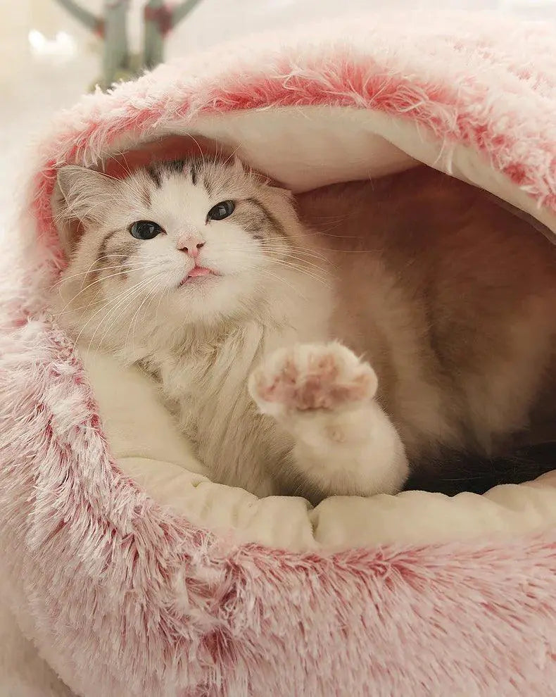 Winter Cozy 2-In-1 Plush Nest Cat And Dog Bed For Small Pets