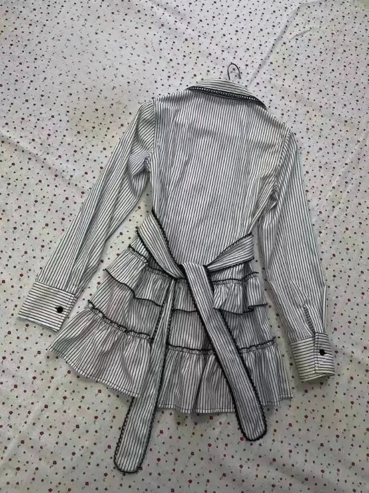Japanese Gothic Style Striped Bow Lolita Dress Women Lace Slim Bandage Shirt Dresses Y2k Aesthetics Party Mini Dresses Design