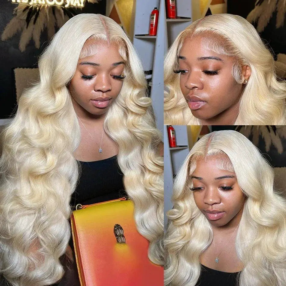 38 Inch Body Wave Lace Frontal Wig 613 Blonde 250 Density
