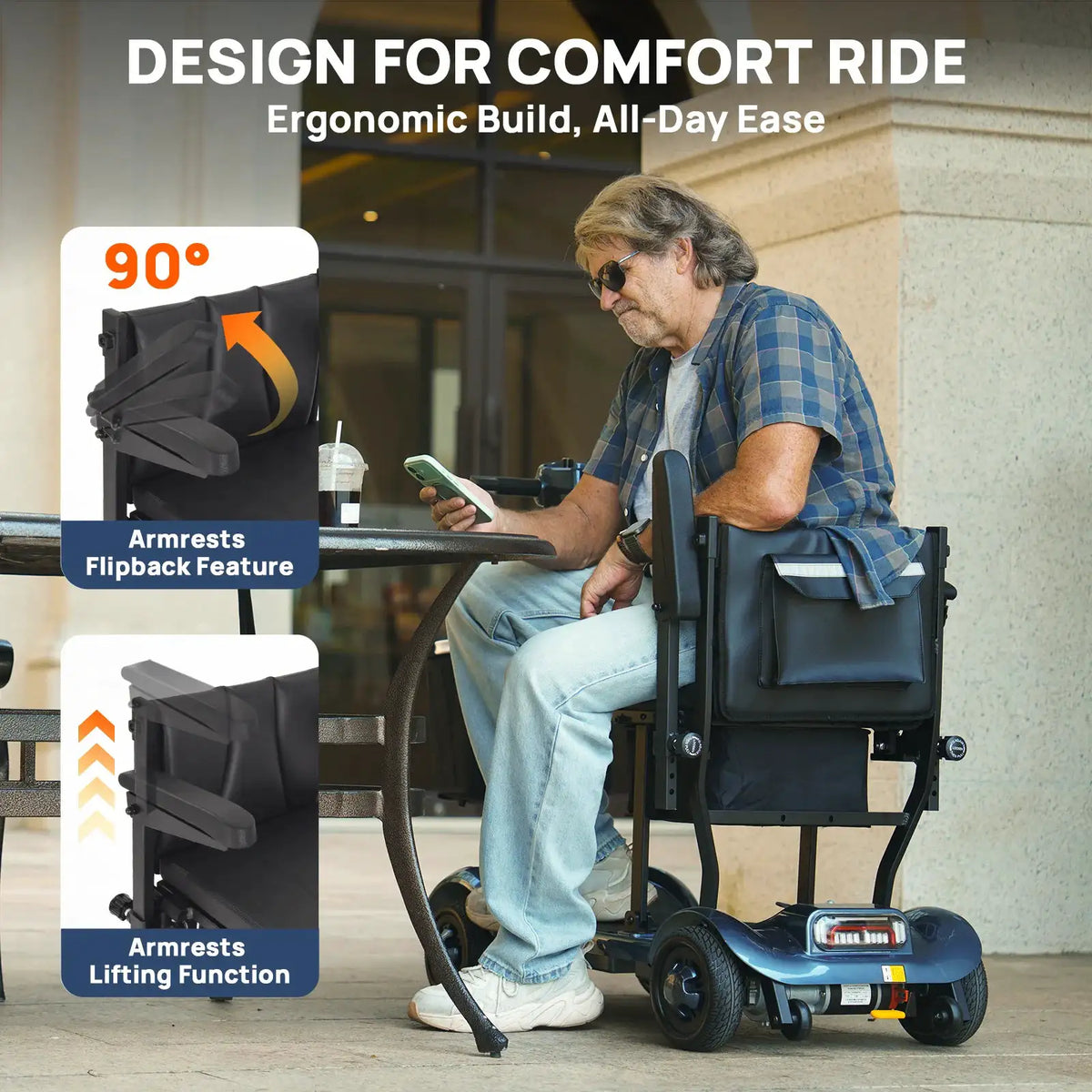 X17 4 Wheel Folding Electric Elderly Mobility Scooter 270W Motor 24V 10.4Ah Lithium Battery 10Miles Range 5MPH 12°Climbing Solid Tires Anti‑tip Wheels LED Light For Seniors Disabled Adults