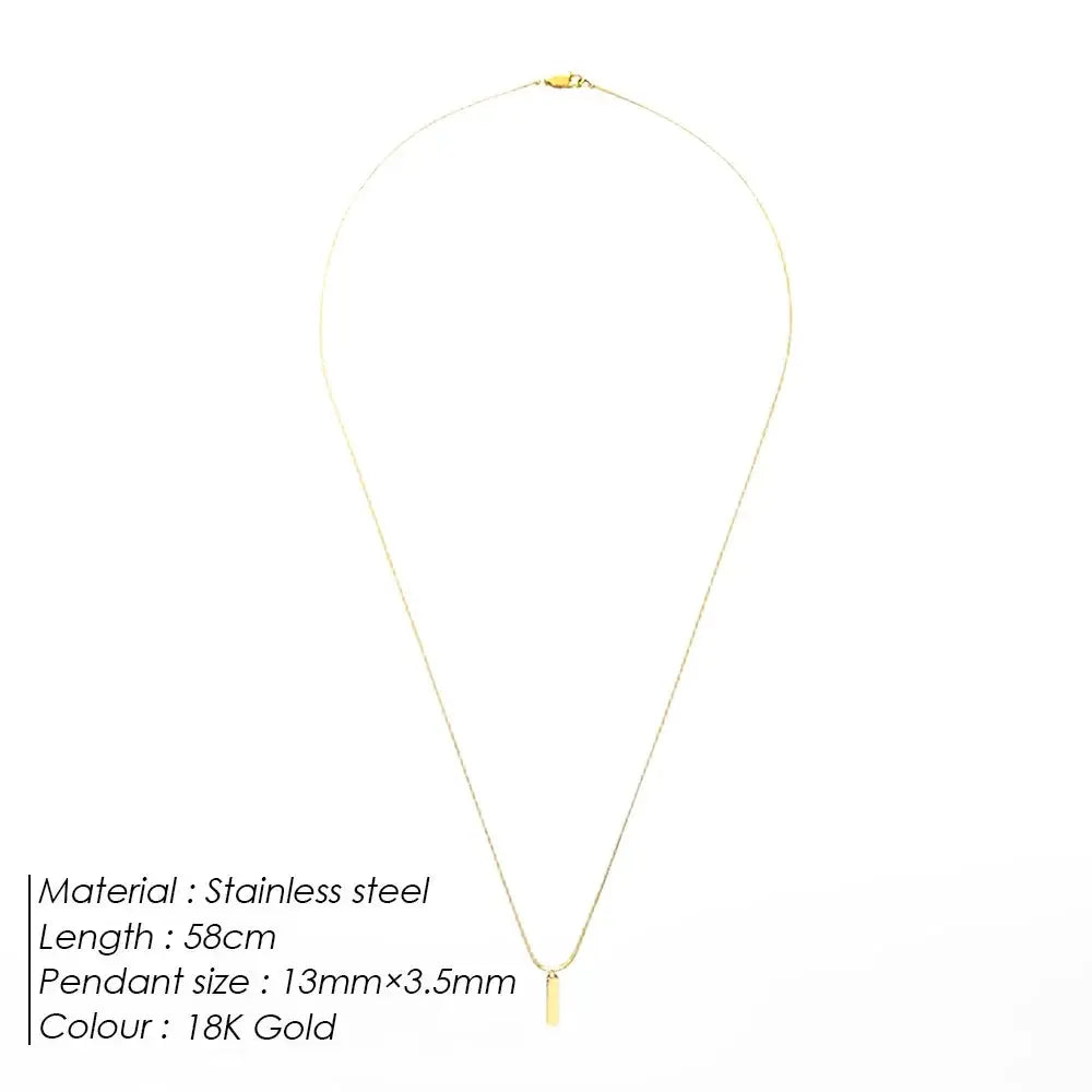 Square Pendant Necklace White Gold Steel Minimalist Jewelry