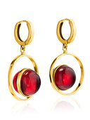 Fashionable Red Gemstone Jewelry Set For Women Pendant Earrings Ring Geometric