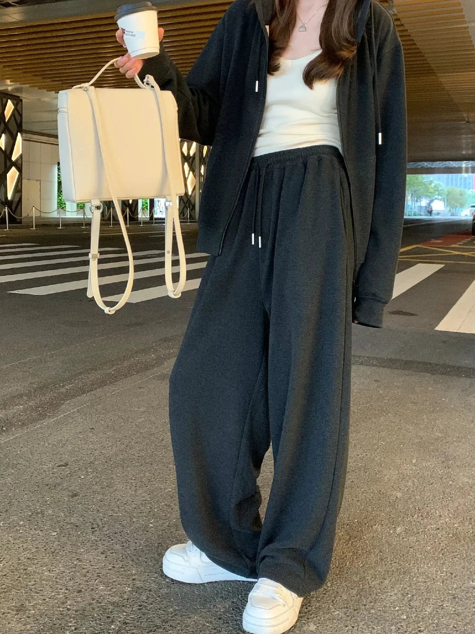 Ayi Brushed Coat And Trousers Set With Hoodie For Autumn