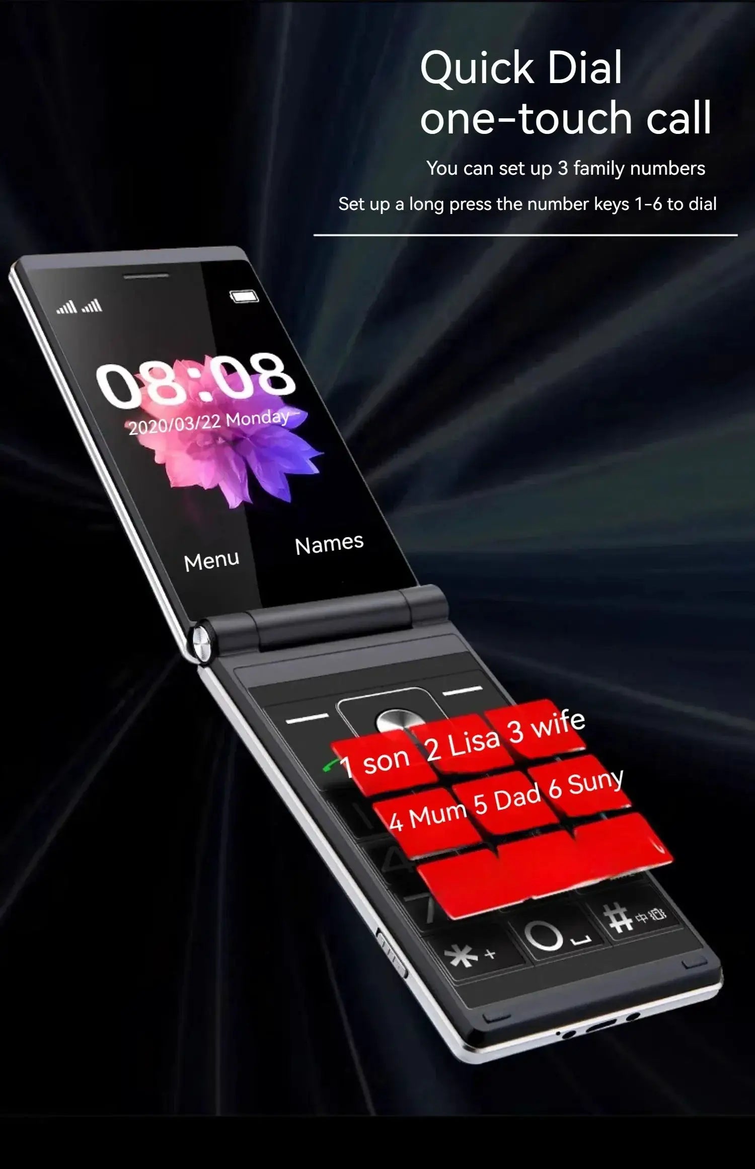 Foldable Flip Senior Phone Dual Display Large Key SOS