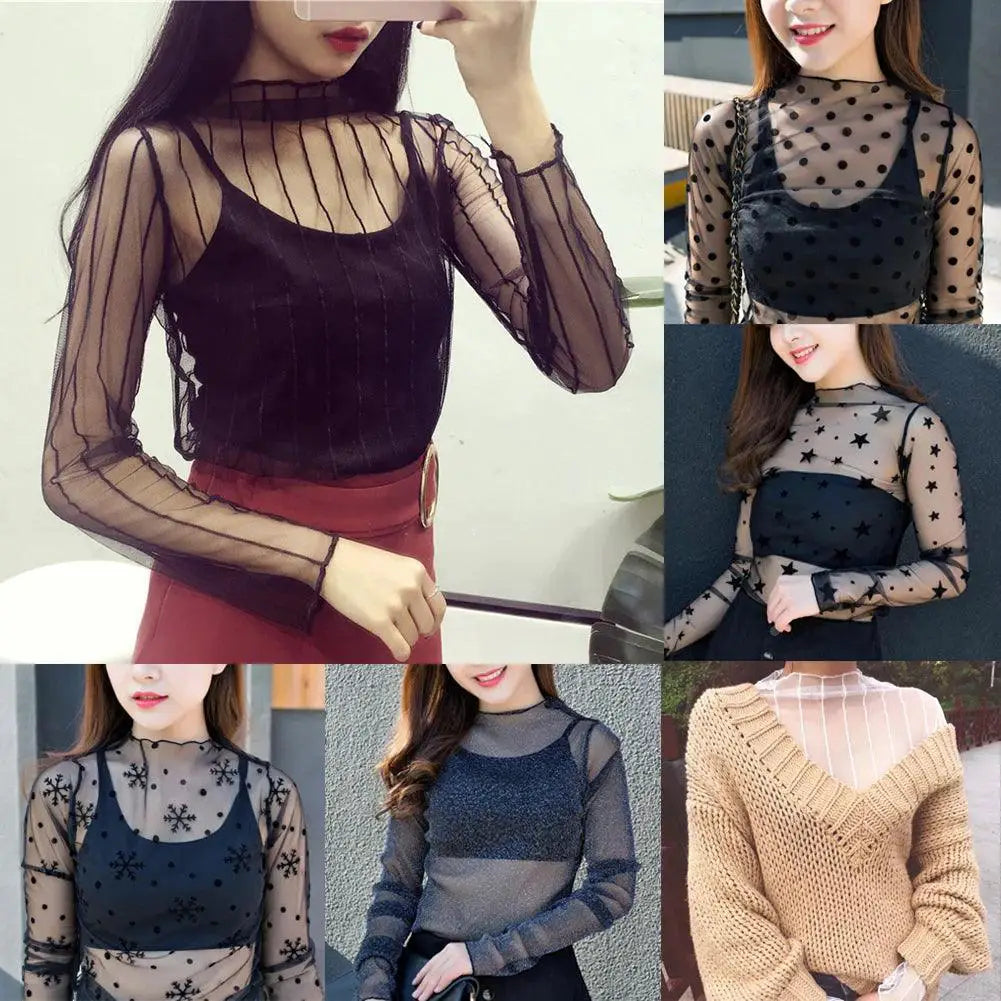 Elegant Lace Floral Turtleneck Top Black Bouquet Fashion