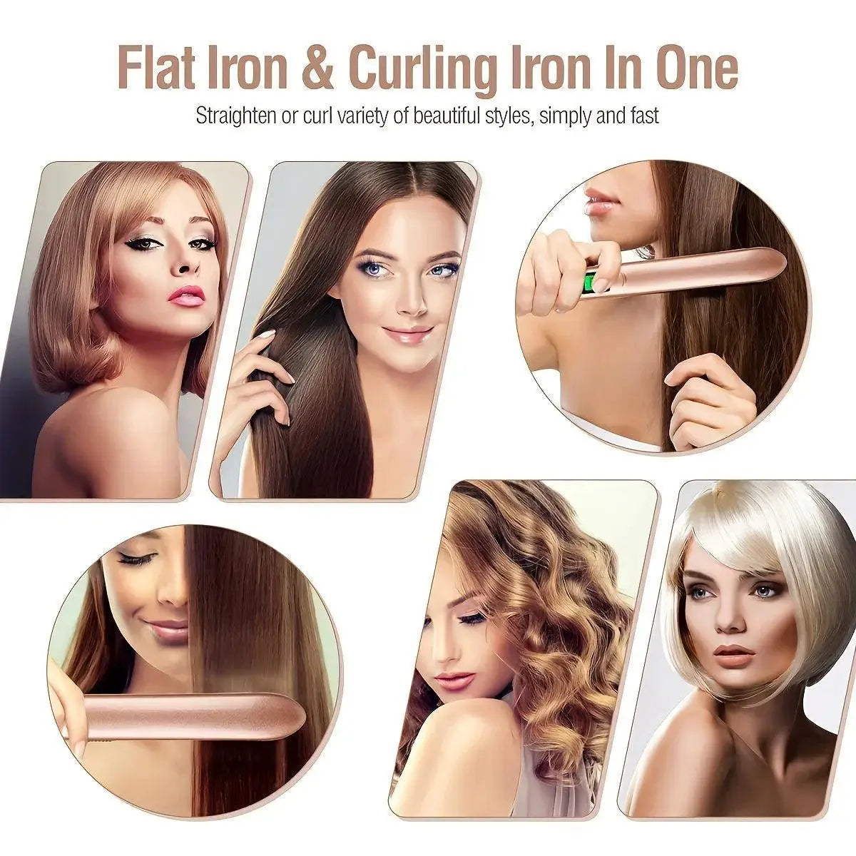 Professional 2 In 1 Flat Iron Hair Straightener Styler Tool