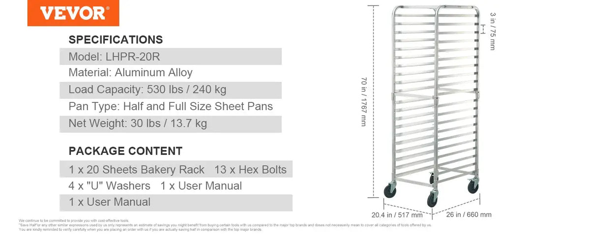 SucceBuy Sheet Bun Pan Rack Commercial Bakery Racks with Brake — product view 8