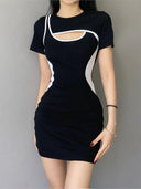 Sleek Hollow Waist A-Line Dress Stylish Streetwear Fashion