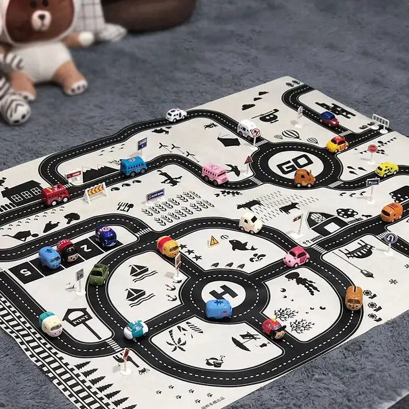 130*100CM Road Map Carpet for Kids Parking Lot Roadmap 83*58CM City Traffic Map of Road Boy Girls Educational Toy Crawling Games