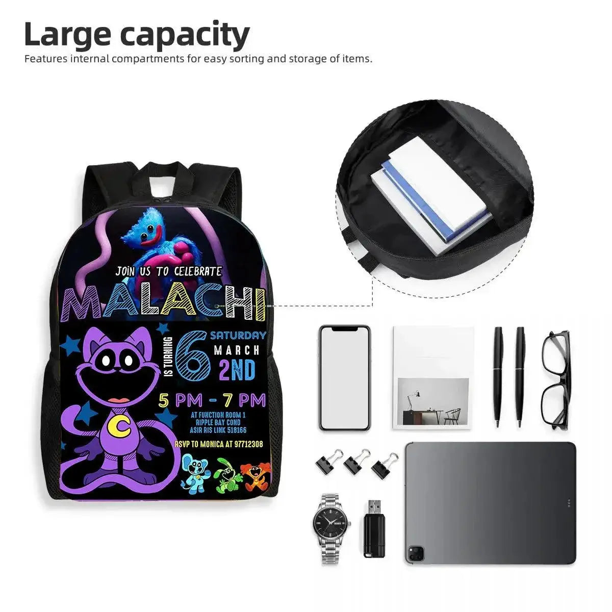 2 Piece Set Smiling Anime Critters Backpack With Pencil Bags